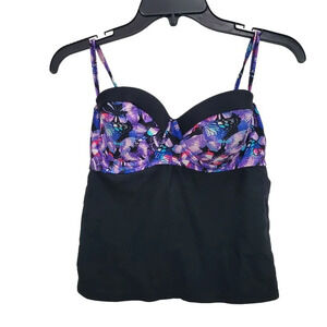 OP Junior's Y2K Purple Butterfly Adjustable Open‎ Tie Back Underwire Tankini M